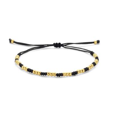 Zwart Gevlochten Armband met 14K Geelgouden Bolletjes - Luxe en Verstelbare Uniseks Armband