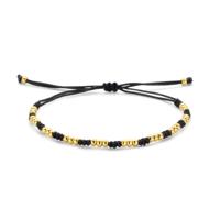 Zwart Gevlochten Armband met 14K Geelgouden Bolletjes - Luxe en Verstelbare Uniseks Armband