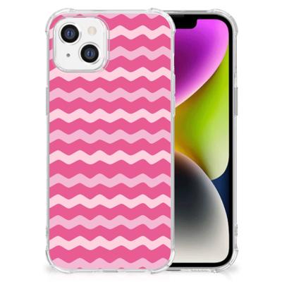 iPhone 14 Doorzichtige Silicone Hoesje Waves Pink iPhone 14 Doorzichtige Silicone Hoesje Waves Pink
