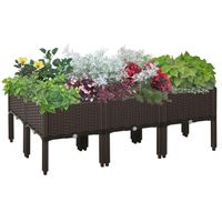 Outsunny verhoogd bed 6-delige plantenbak met drainagegaten rotan look bloembak DIY bruin 40 x 40 x 44 cm