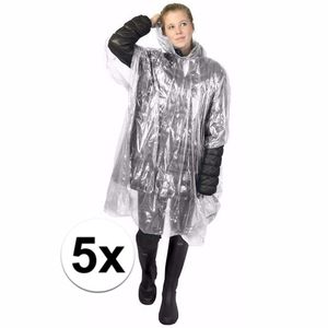 5x transparante poncho met capuchon voor volwassenen