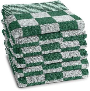 Keukenhanddoek | Set van 6 stuks | Van Badstof | 50x50cm | Katoen | Keukendoek | Groen-Wit