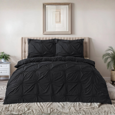 Dekbedovertrek Punch Pintuck - Zwart - Lits-Jumeaux (240x220 Cm) - Taupe Microvezel - Effen - Sleeptime Fresh - Dekbed-Discounter.nl