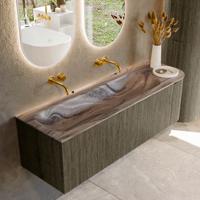 Badmeubel Mondiaz Kurve-Dlux | 145 cm | Meubelkleur Shadow | Wastafelkleur Sombra | Solid surface | Wasbak linker zijde spoelbak | Zonder kraangat(en)