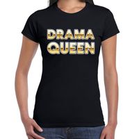 Fun Drama queen t-shirt zwart met gouden letters voor dames 2XL  - - thumbnail