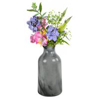 Bloemenvaas Valetta - zwart/wit/grijs - deco glas - D16 x H29 cm