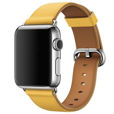 Klassieke knop lederen polsband horloge band voor Apple Watch serie 3 & 2 & 1 38mm (geel)