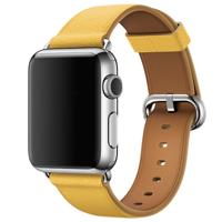 Klassieke knop lederen polsband horloge band voor Apple Watch serie 3 & 2 & 1 38mm (geel)