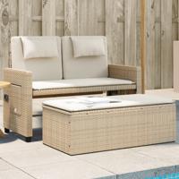 Tuinbankje verstelbaar met kussens poly rattan beige - thumbnail