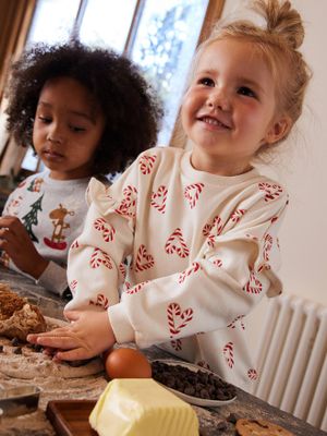 Kersttrui met glitterhartjes en mouwen met ruches voor meisjes ecru