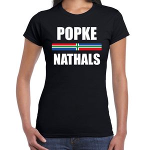 Popke nathals met vlag Groningen t-shirts Gronings dialect zwart voor dames