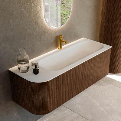 Badmeubel Mondiaz Kurve | 125 cm | Meubelkleur Walnut | Wastafelkleur Talc | Rechts spoelbak | 1 kraangat
