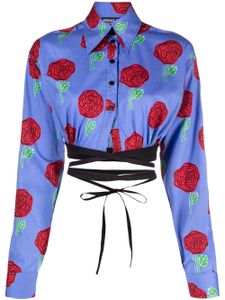 Versace Jeans Couture blouse crop à fleurs - Bleu