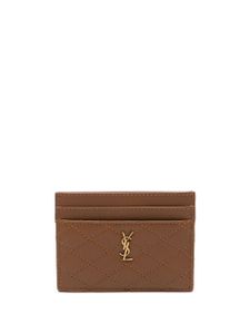 Saint Laurent porte-cartes en cuir matelassé - Marron