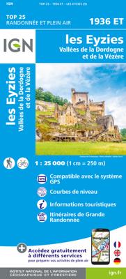 Wandelkaart - Topografische kaart 1936ET Les Eyzies, St.-Cyprien, le Bugue, Beynac | IGN - Institut Géographique National