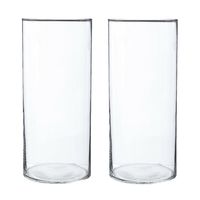 2x Bloemenvaas cilinder vorm van transparant glas 30 x 13 cm