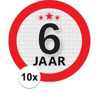 10x 6 Jaar leeftijd stickers rond 9 cm verjaardag versiering   -