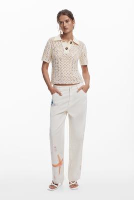Straight pants with sea stars - WHITE - L