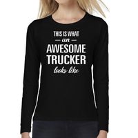 Awesome trucker / vrachtwagenchauffeuse cadeau shirt long dames - thumbnail