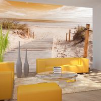 Zelfklevend fotobehang - Op het strand - Sepia, 8 maten, premium print - thumbnail