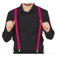 Carnaval verkleed bretels - pailletten fuchsia roze - volwassenen/heren/dames   -