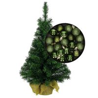 Mini kerstboom/kunst kerstboom H45 cm inclusief kerstballen groen - thumbnail