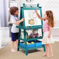 3 in 1 Kinderezel Kinderbord Dubbelzijdig Whiteboard & Krijtbord & Tekenpapier 59 x 50 x 117 cm Blauw