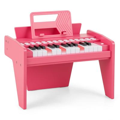 25-toetsen Mini Digitale Piano Voor Kinderen Houten Speelgoed met Instelbaar Tempo en Volume-Roze