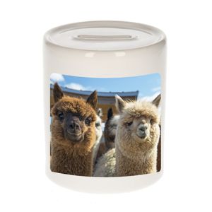 Dieren foto spaarpot alpaca 9 cm - alpacas spaarpotten jongens en meisjes