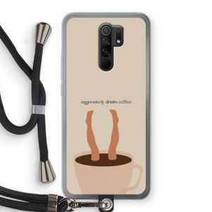Aggressively drinks coffee: Xiaomi Redmi 9 Transparant Hoesje met koord
