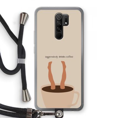 Aggressively drinks coffee: Xiaomi Redmi 9 Transparant Hoesje met koord
