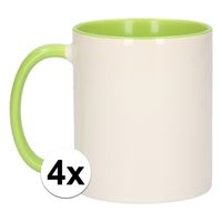 4x Wit met groene koffiemokken zonder bedrukking - thumbnail