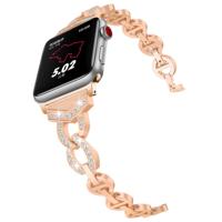 8-vormige VO Diamond-bezaaid Solid RVS polsband horlogeband voor Apple Watch serie 3 & 2 & 1 38mm (Rose goud)