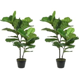 2x Groene Ficus carica/vijgenboom kunstplant 97 cm in zwarte pot