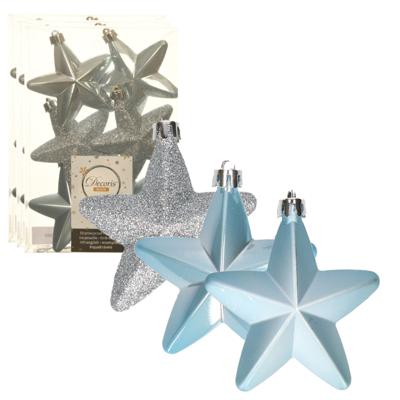 Decoris kersthanger sterren - 18x st - lichtblauw - 7 cm - kunststof - kerstornamenten Decoris kersthanger sterren - 18x st - lichtblauw - 7 cm - kunststof - kerstornamenten