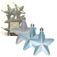 Decoris kersthanger sterren - 18x st - lichtblauw - 7 cm - kunststof - kerstornamenten