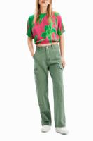 Tropische korte blouse met pofmouwen - RED - M