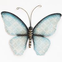Wanddecoratie vlinder - blauw - 30 x 21 cm - metaal - muurdecoratie - thumbnail