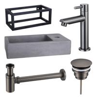 Fortifura Fuente Fonteinset - 40x22x23.5cm - 1 kraangat - zwart frame - fonteinkraan gunmetal - beton SW696237/SW696207/SW696217/SW373151/SW405221