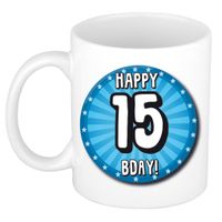 Verjaardag cadeau mok 15 jaar - blauw - wiel - 300 ml - keramiek   -