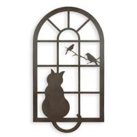 AN IRON CAT IN WINDOW WALL DECOR - BROWN