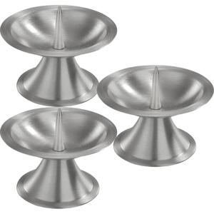 Luxe kaarsenhouder voor stompkaarsen - 3x - zilver - metaal - voor kaarsen van 5-6 cm