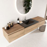 Mondiaz Bukla 200cm badmeubel met module 60 Washed Oak met 3 lades wastafel Cloud midden 1 kraangat Urban - thumbnail