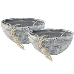 Set van 2x stuks hangende bloempot/plantenpot schalen van gerecycled kunststof betongrijs D25 en H12