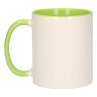 Koffiemok / thee beker - 300 ml - Wit/groen - Cadeau mokken - keramiek