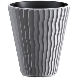 Prosperplast Plantenpot/bloempot Sand Waves - buiten/binnen - kunststof - steengrijs - D30 x H33 cm   -