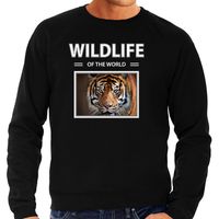 Tijger sweater / trui met dieren foto wildlife of the world zwart voor heren - thumbnail