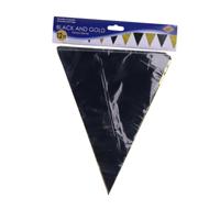 Glitter and glamour Vlaggenlijn - zwart en goud - 360 cm - folie - glimmend - versiering
