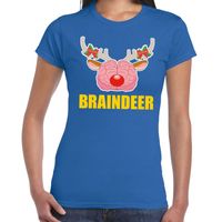 Foute Kerst t-shirt braindeer blauw voor dames - thumbnail
