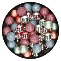Set van 40x stuks kunststof kerstballen mix roze en mintgroen 3 cm - Kerstbal - thumbnail